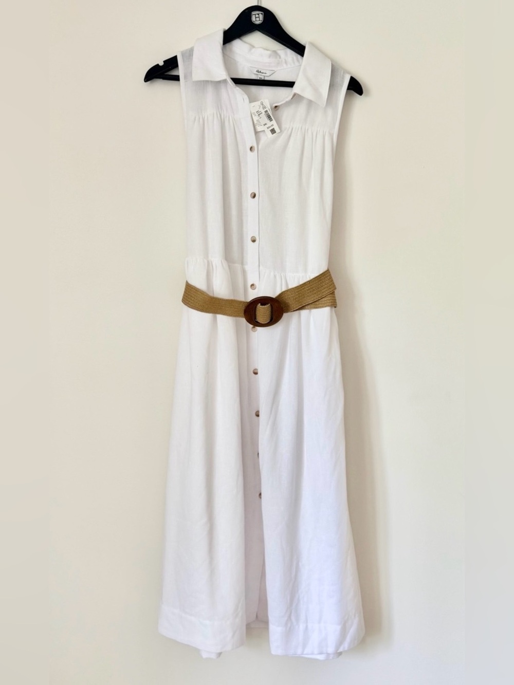 Reitmans White Sleeveless Midi Dress with Tan Belt SZ.XXL